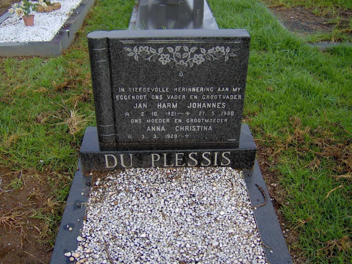 PLESSIS Jan Harm Johannes, du 1921-1980 &amp; Anna Christina 1929-