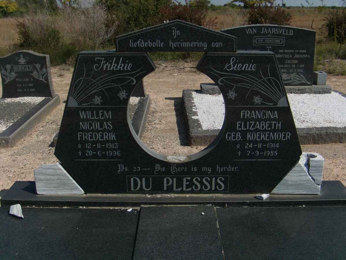 PLESSIS Willem Nicolas Frederik, du 1913-1996 &amp; Francina Elizabeth KOEKEMOER 1914-1985