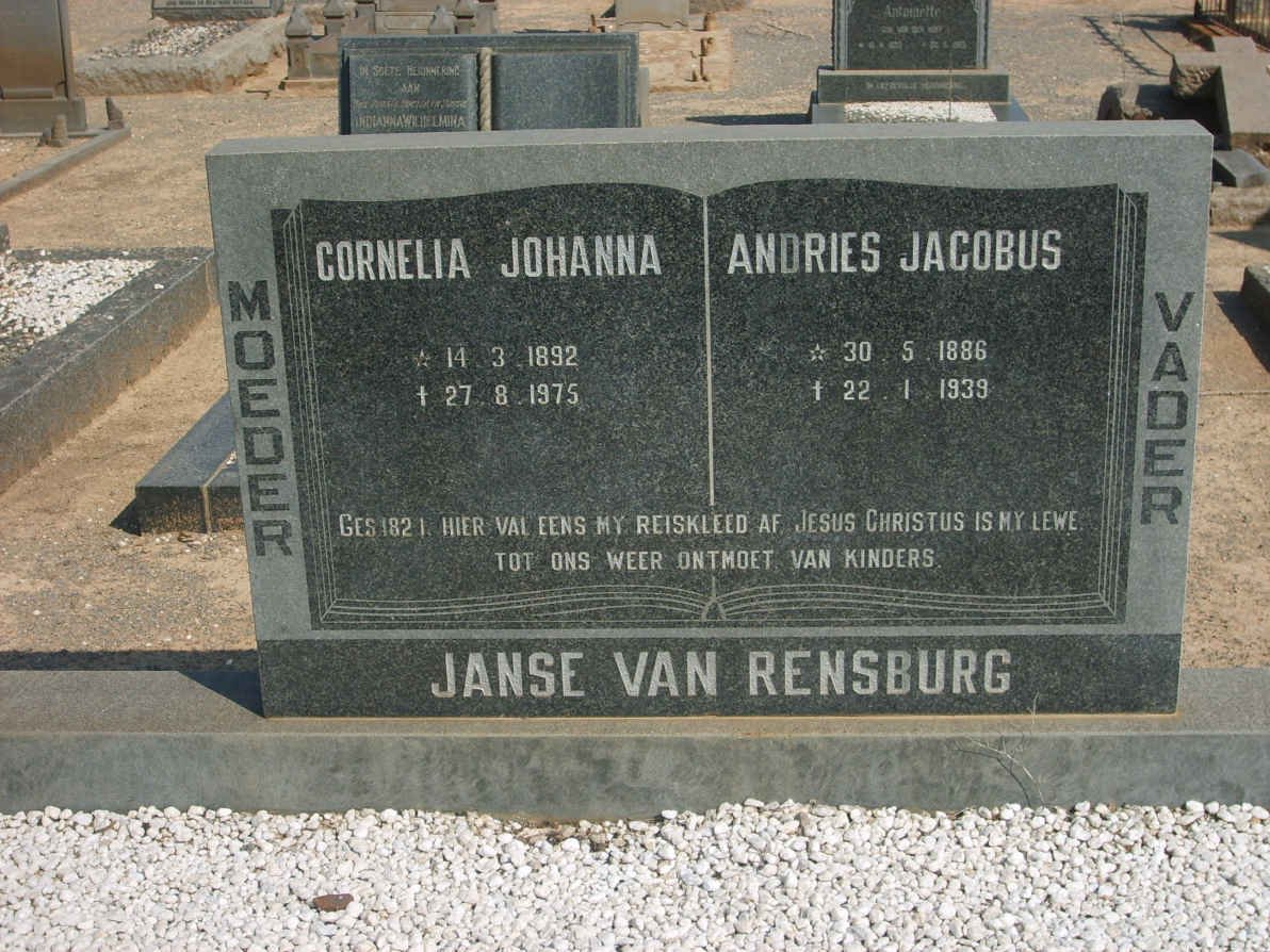 RENSBURG Andries Jacobus, Janse van 1886-1939 &amp; Cornelia Johanna 1892-1975
