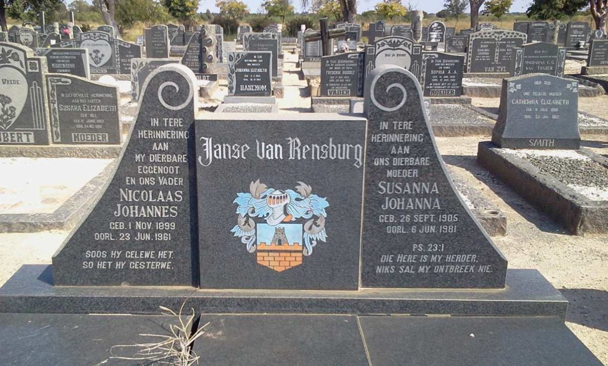RENSBURG Nicolaas Johannes, Janse van 1899-1961 &amp; Susanna Johanna 1905-