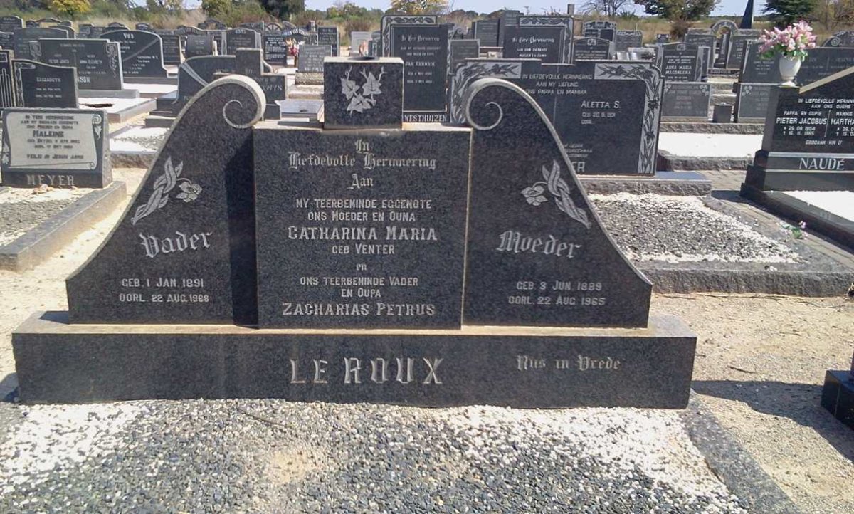 ROUX Zacharias Petrus 1891-1968 &amp; Catharina Maria VENTER 1889-1965