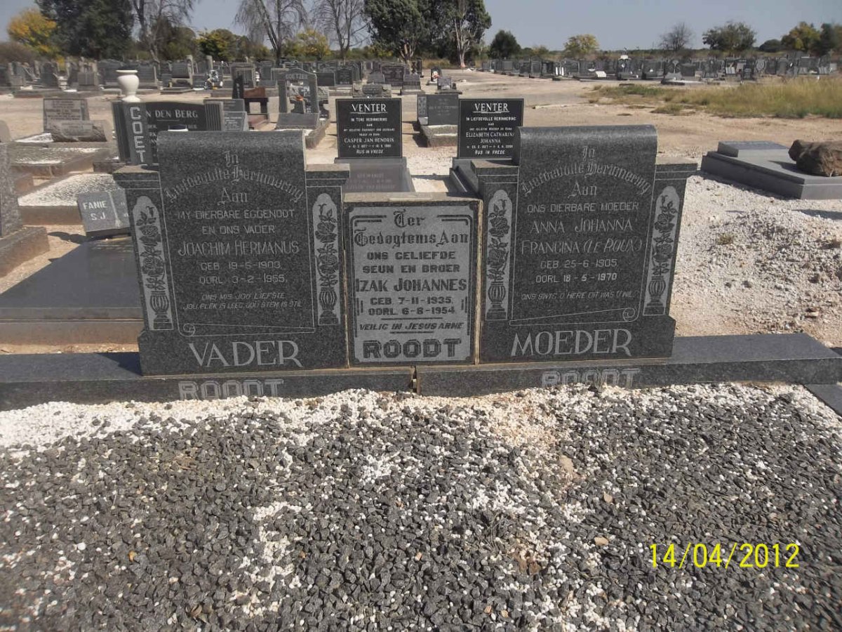 ROODT Joachim Hermanus 1903-1955 &amp; Anna Johanna Francina LE ROUX 1905-1970 :: ROODT Izak Johannes 1935-1954