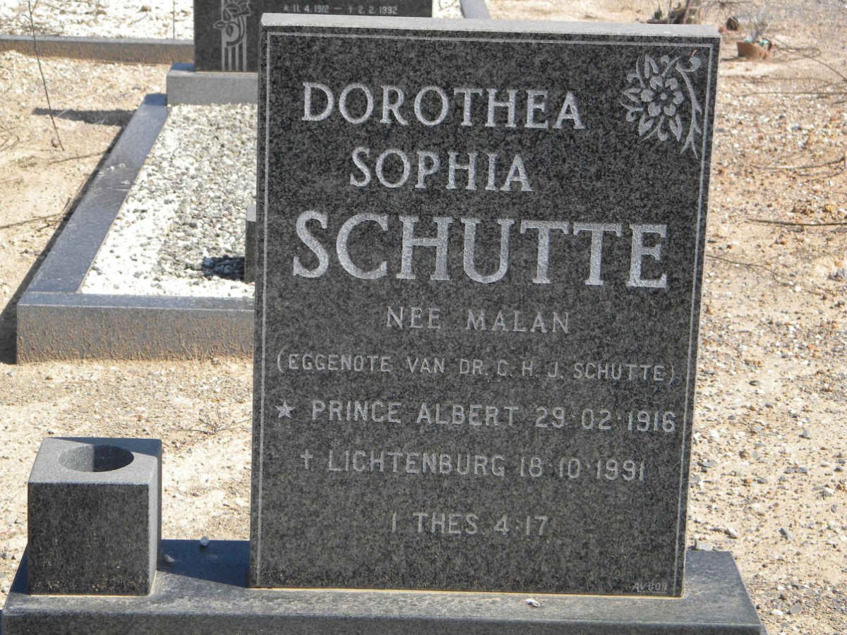 SCHUTTE Dorothea Sophia nee MALAN 1916-1991