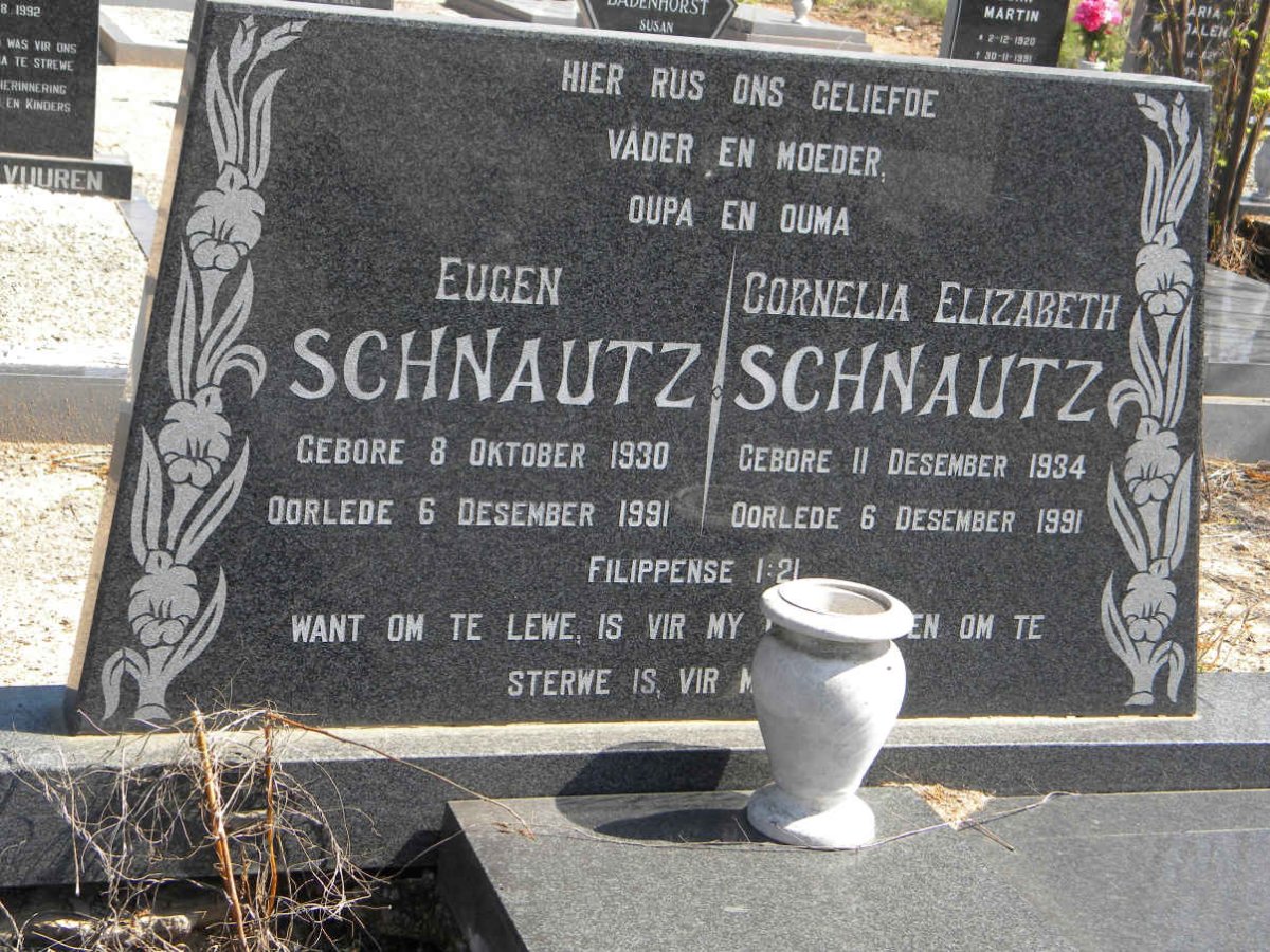 SCHNAUTZ Eugen 1930-1991 &amp; Cornelia Elizabeth 1934-1991