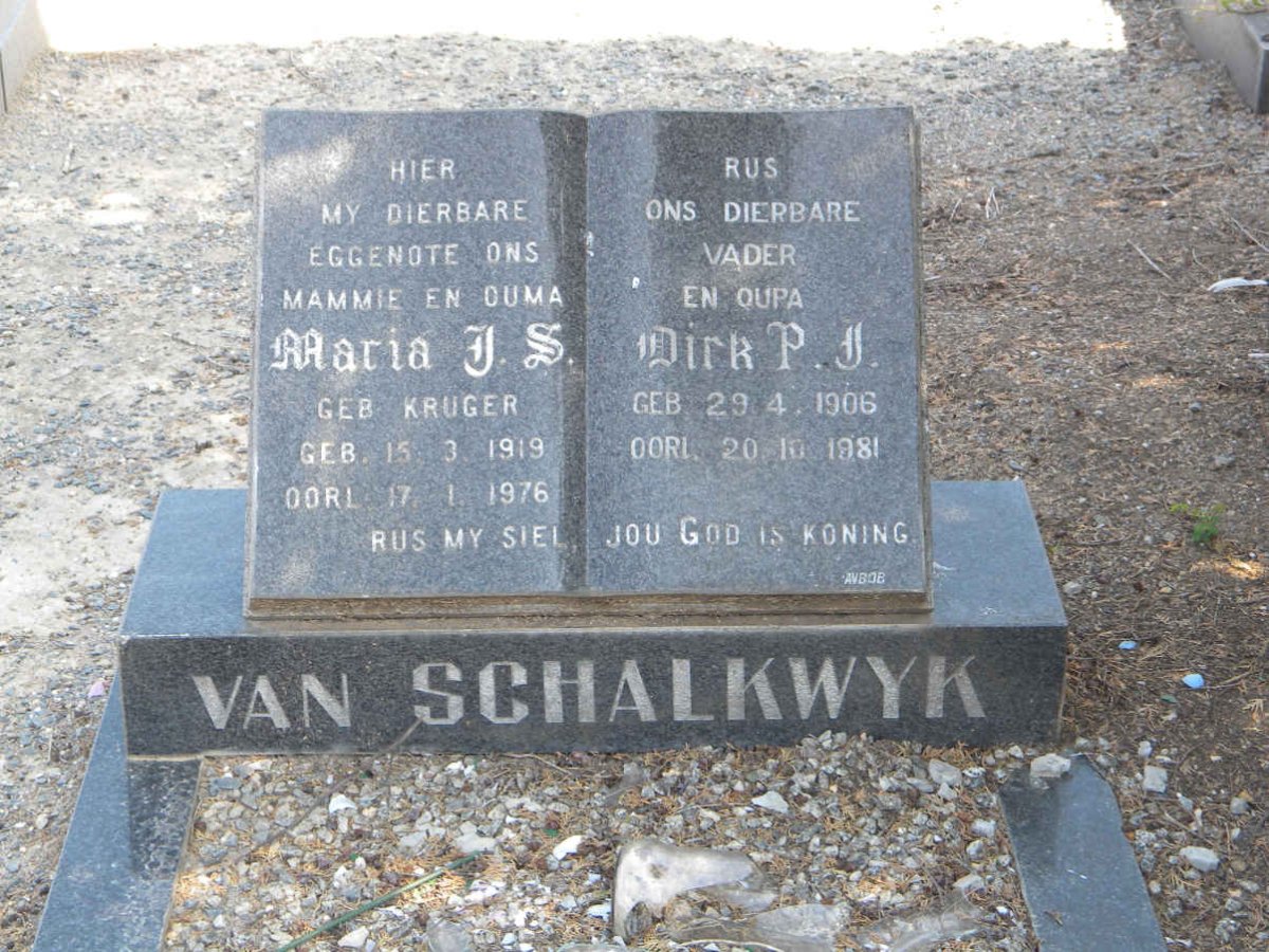 SCHALKWYK Dirk P.J., van 1906-1981 &amp; Maria J.S. KRUGER 1919-1976