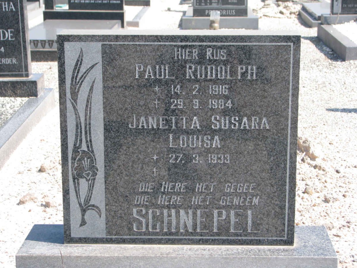 SCHNEPEL Paul Rudolph 1916-1984 &amp; Janetta Susara Louisa 1933-