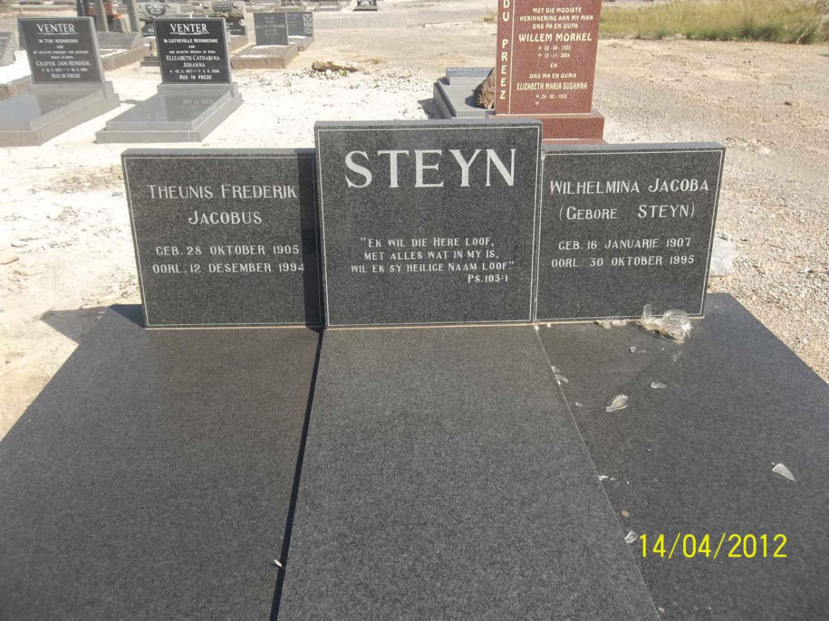 STEYN Theunis Frederik Jacobus 1905-1994 &amp; Wilhelmina Jacoba STEYN 1907-1995