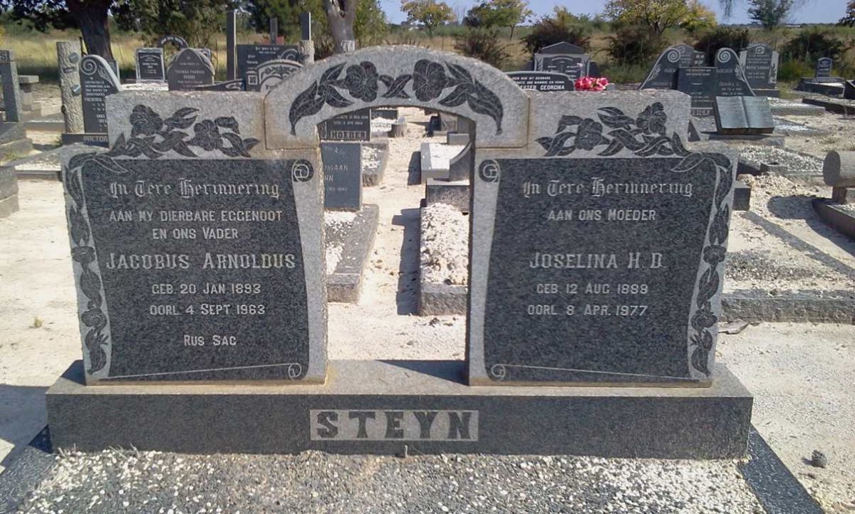 STEYN Jacobus Arnoldus 1893-1963 &amp; Joselina H.D. 1888-1977