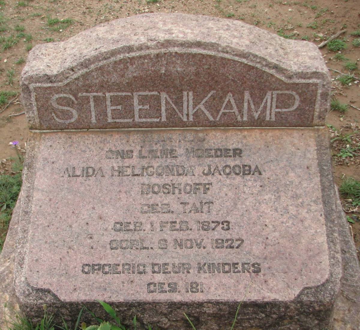 STEENKAMP Alida Heligonda Jacoba Boshoff nee TAIT 1873-1927