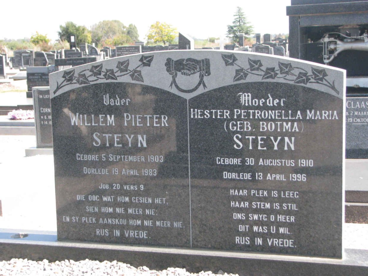 STEYN Willem Pieter 1903-1983 &amp; Hester Petronella Maria BOTMA 1910-1996