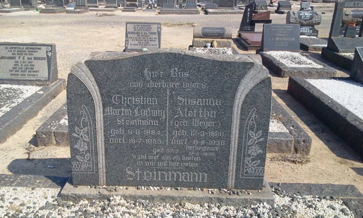 STEINMANN Christian Martin Ludwig 1884-1955 &amp; Susanna Alettha WEYER 1890-1936