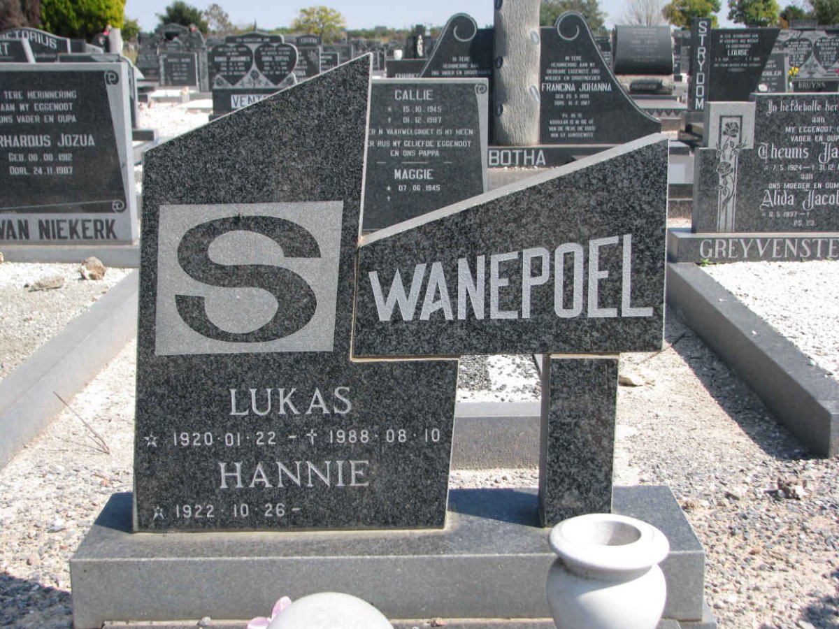 SWANEPOEL Lukas 1920-1988 &amp; Hannie 1922-