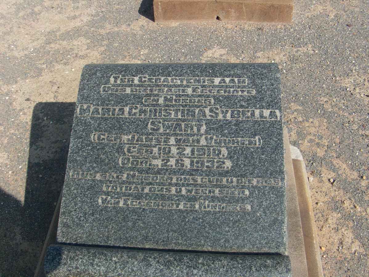 SWART Maria Christina Sybella nee JANSE VAN VUUREN 1910-1932