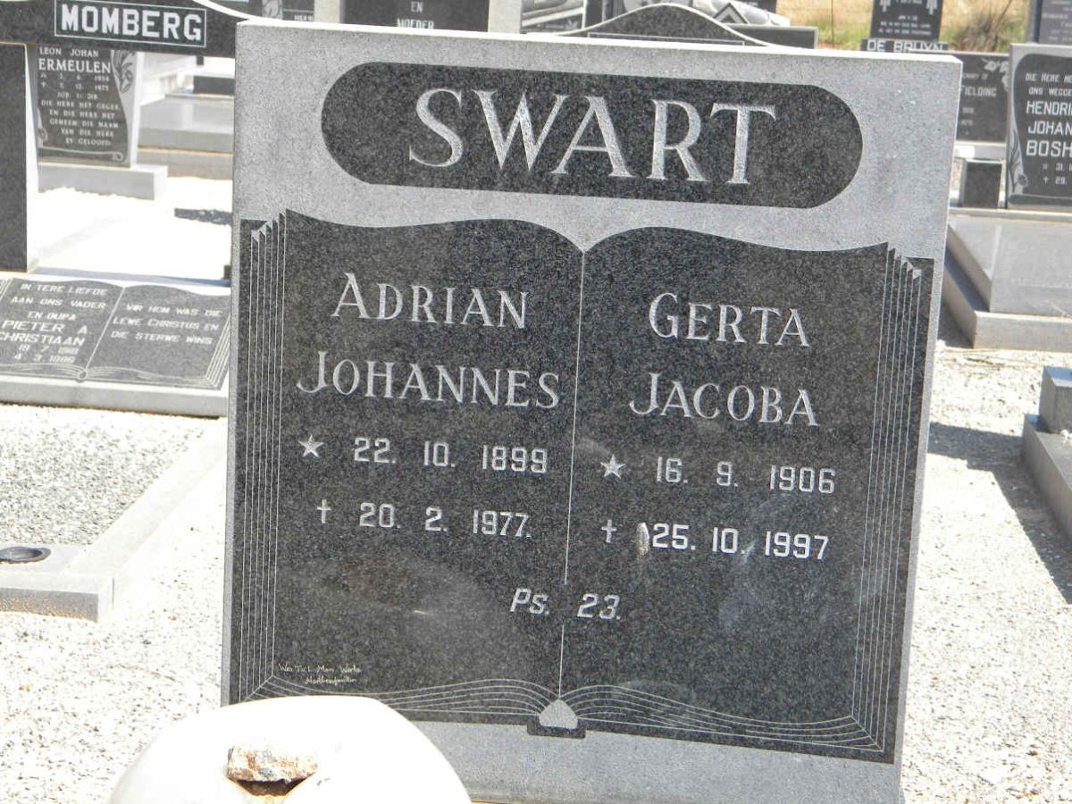 SWART Adrian Johannes 1899-1977 &amp; Gerta Jacoba 1906-1997