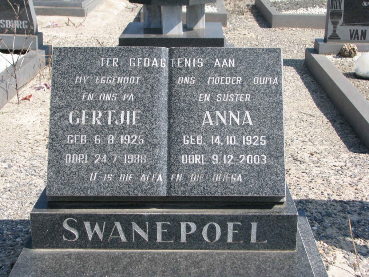 SWANEPOEL Gertjie 1925-1988 &amp; Anna 1925-2003