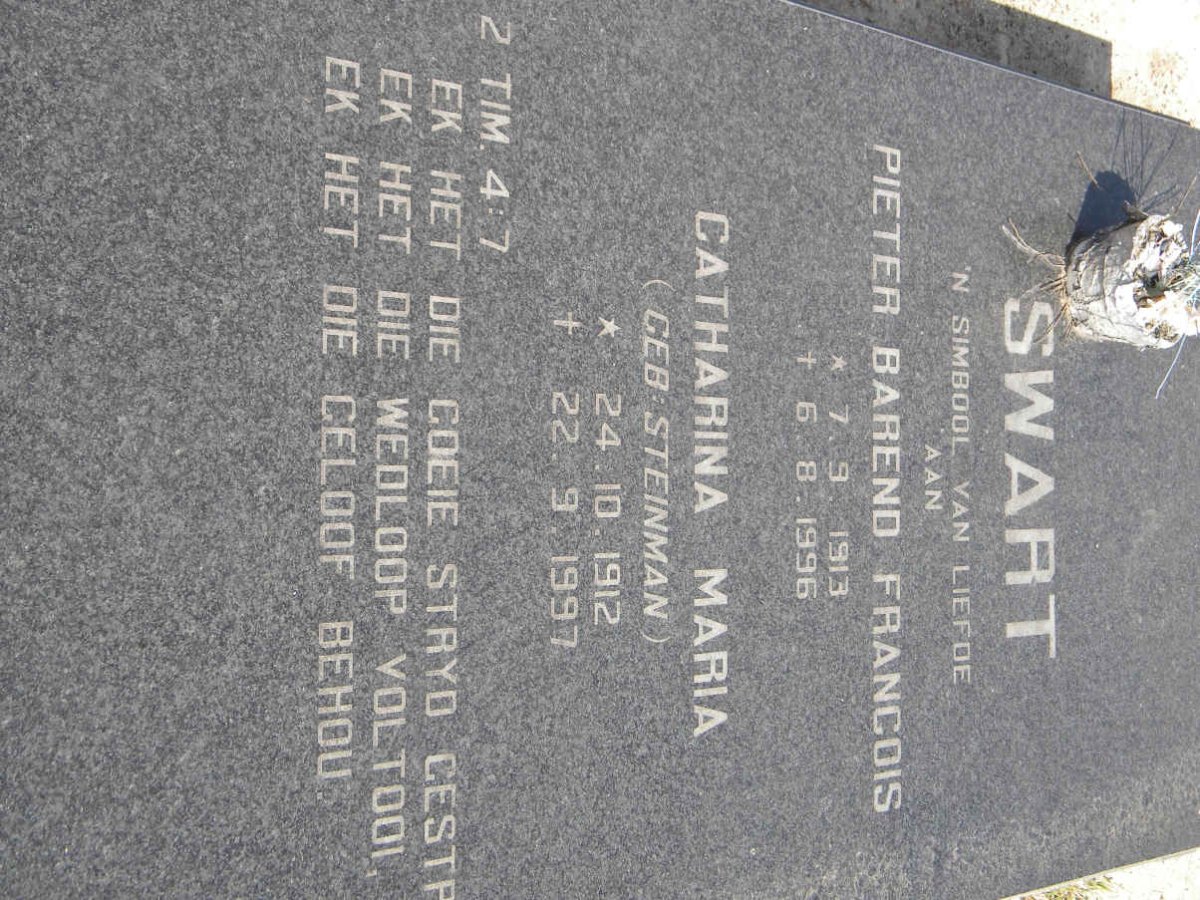 SWART Pieter Barend Francois 1913-1996 &amp; Catharina Maria STEINMAN 1912-1997