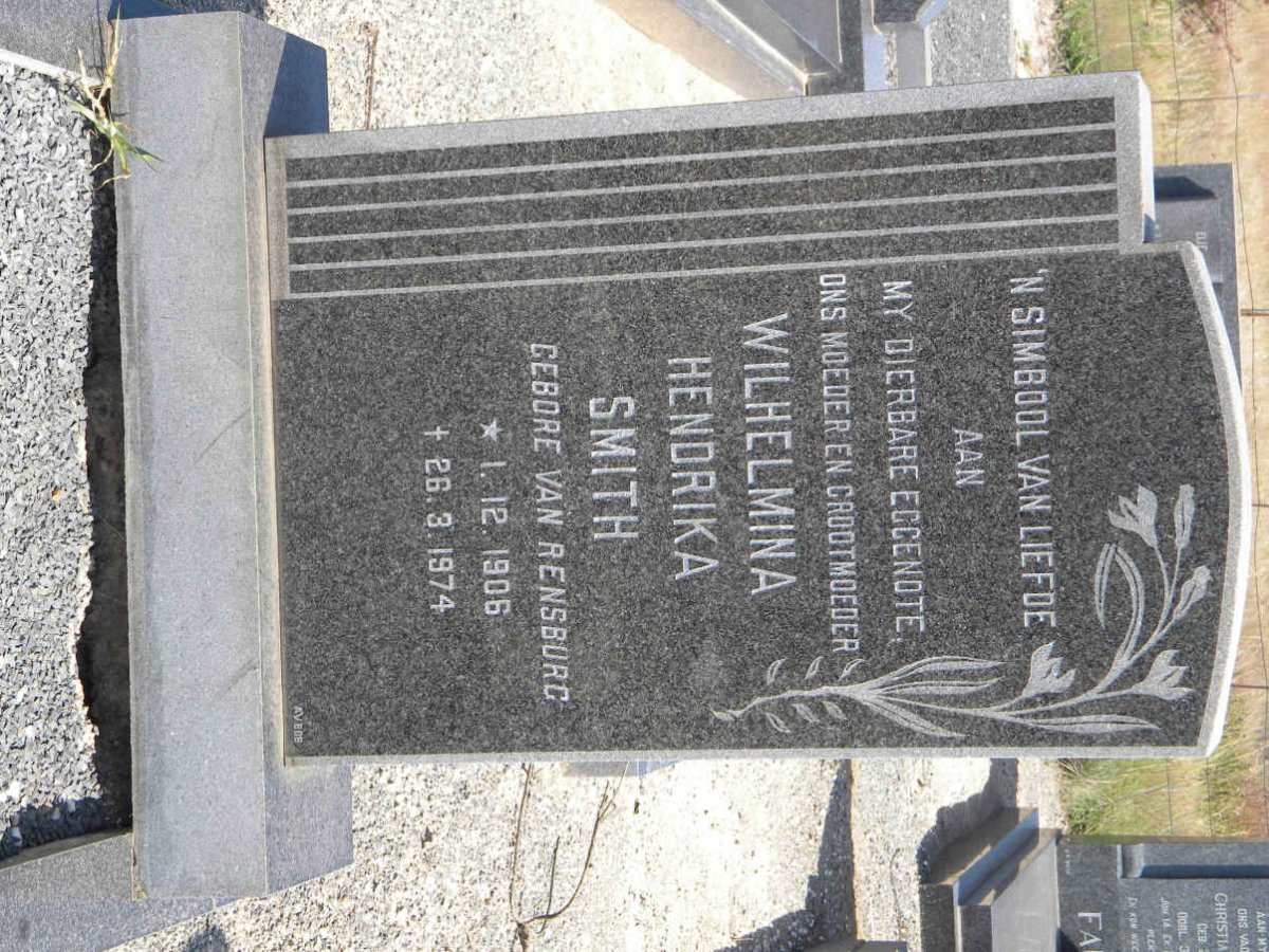 SMITH Wilhelmina Hendrika nee VAN RENSBURG 1906-1974