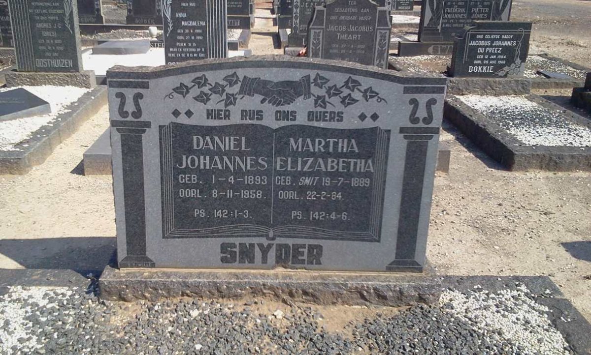 SNYDER Daniel Johannes 1893-1958 &amp; Martha Ellizabeth SMIT 1889-1964