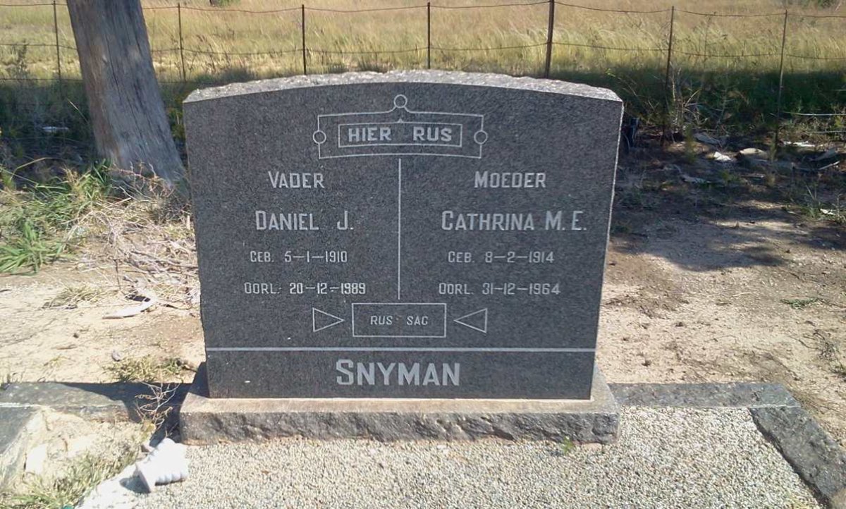 SNYMAN Daniel J. 1910-1989 &amp; Cathrina M.E. 1914-1964