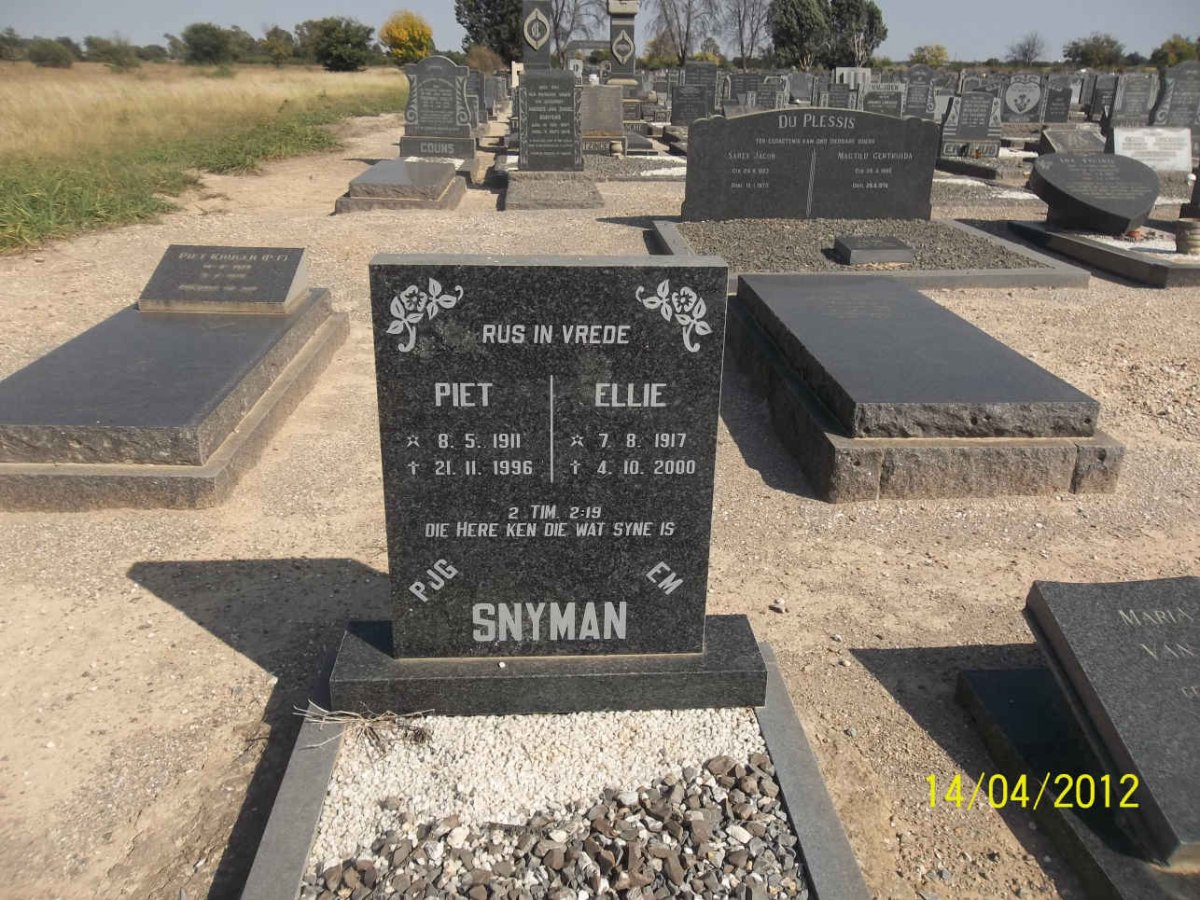 SNYMAN P.J.G. 1911-1996 &amp; E.M. 1917-2000