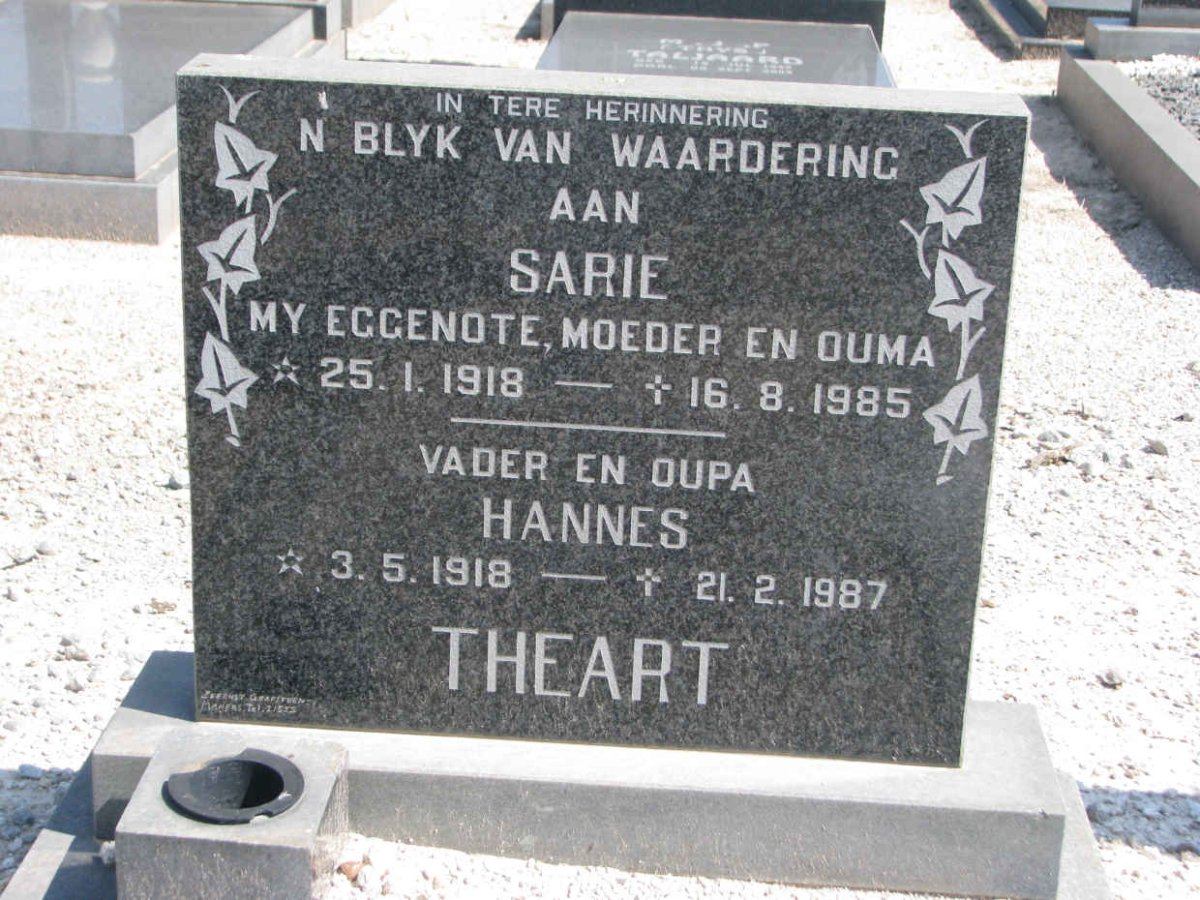 THEART Hannes 1918-1987 &amp; Sarie 1918-1985