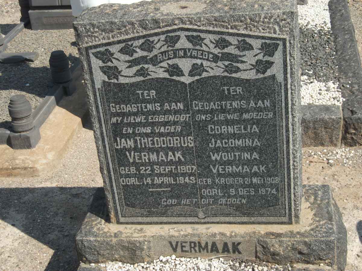 VERMAAK Jan Theodorus 1907-1943 &amp; Cornelia Jacomina Woutina KRUGER 1908-1974