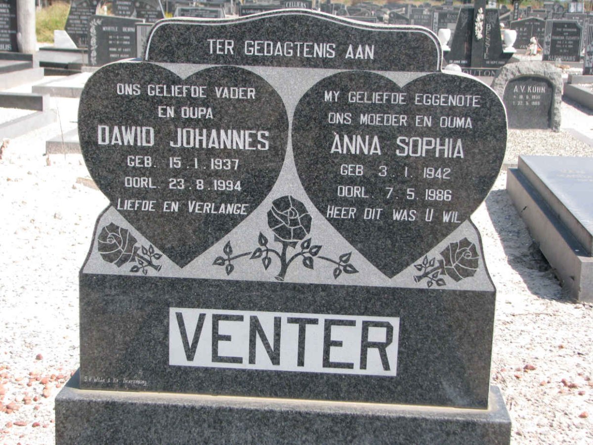 VENTER Dawid Johannes 1937-1994 &amp; Anna Sophia 1942-1986
