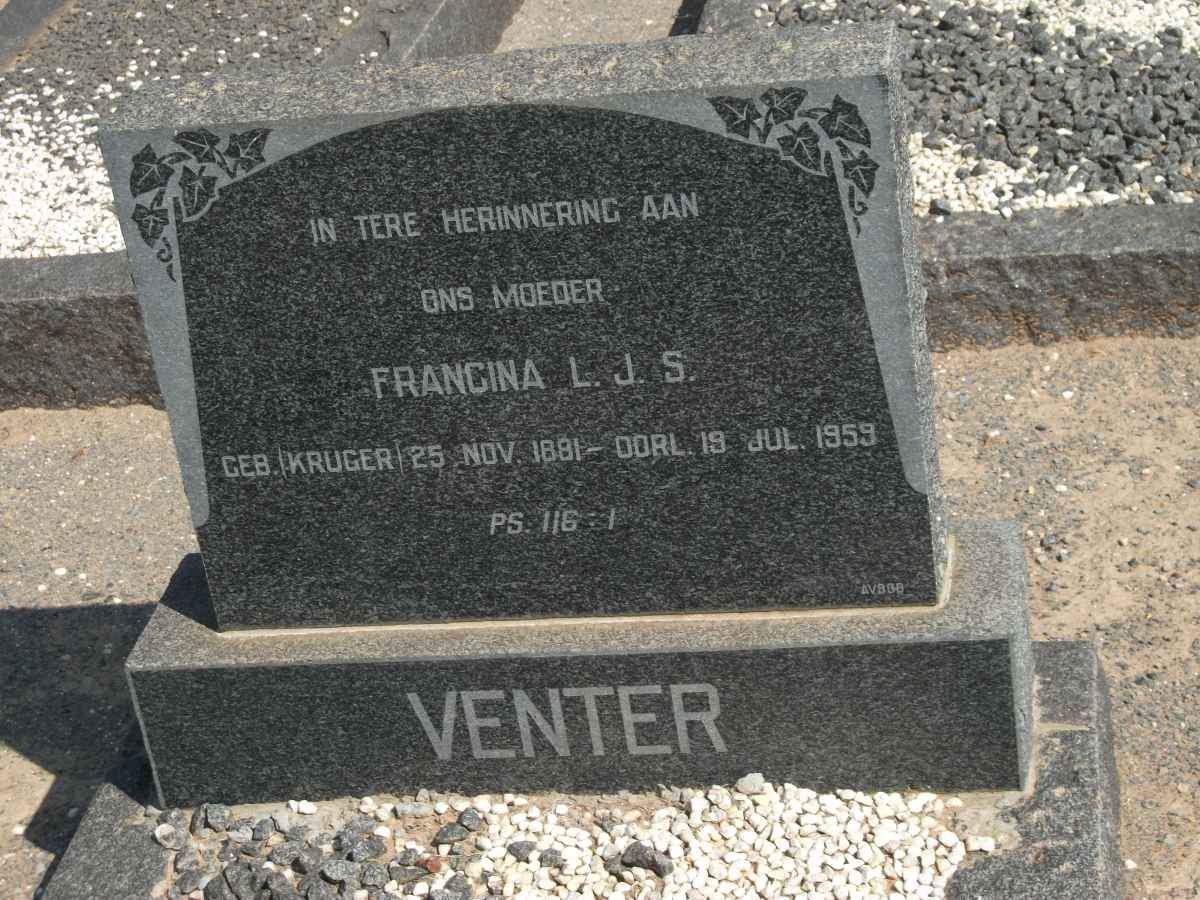 VENTER Francina L.J.S. nee KRUGER 1881-1959