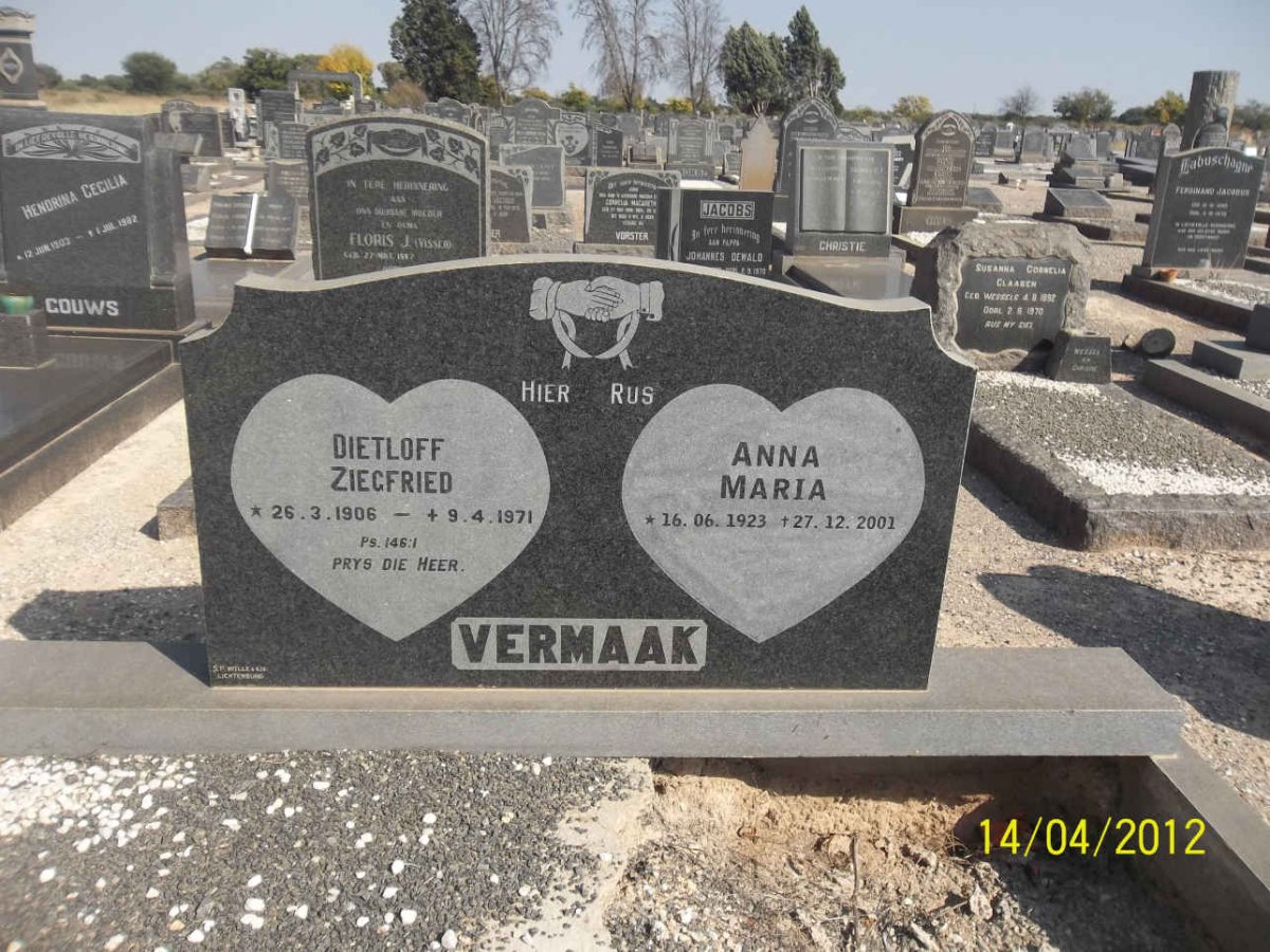VERMAAK Dietloff Ziegfried 1906-1971 &amp; Anna Maria 1923-2001