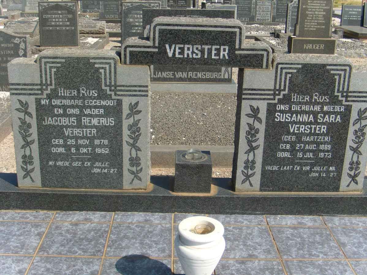VERSTER Jacobus Remerus 1878-1952 &amp; Susanna Sara HARTZER 1889-1973