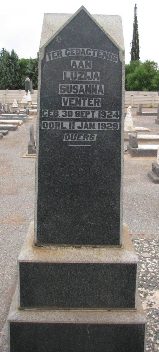 VENTER Johannes Christoffel 1870-1938 &amp; Anna Maria Magdalena COETZEE 1878-1954 :: VENTER Luzija Susanna 1924-1929
