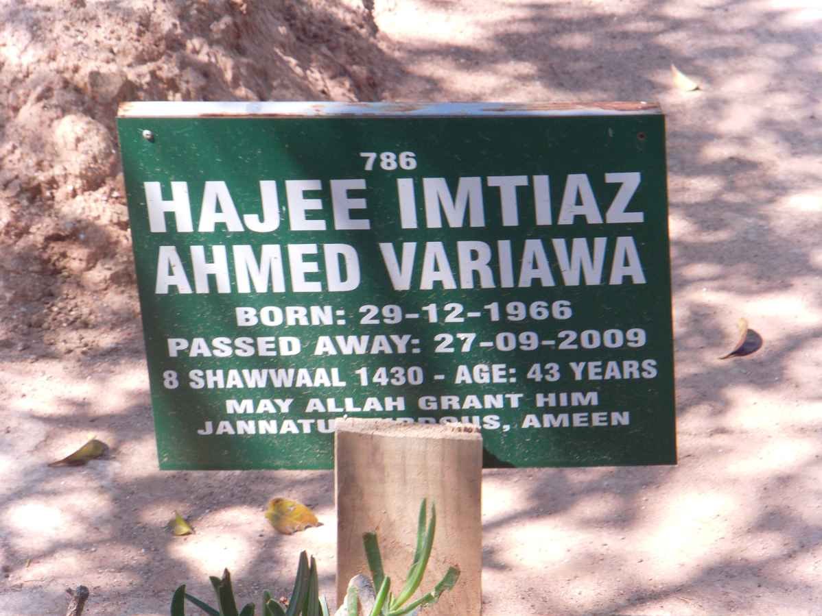 VARIAWA Hajee Imtiaz Ahmed 1966-2009