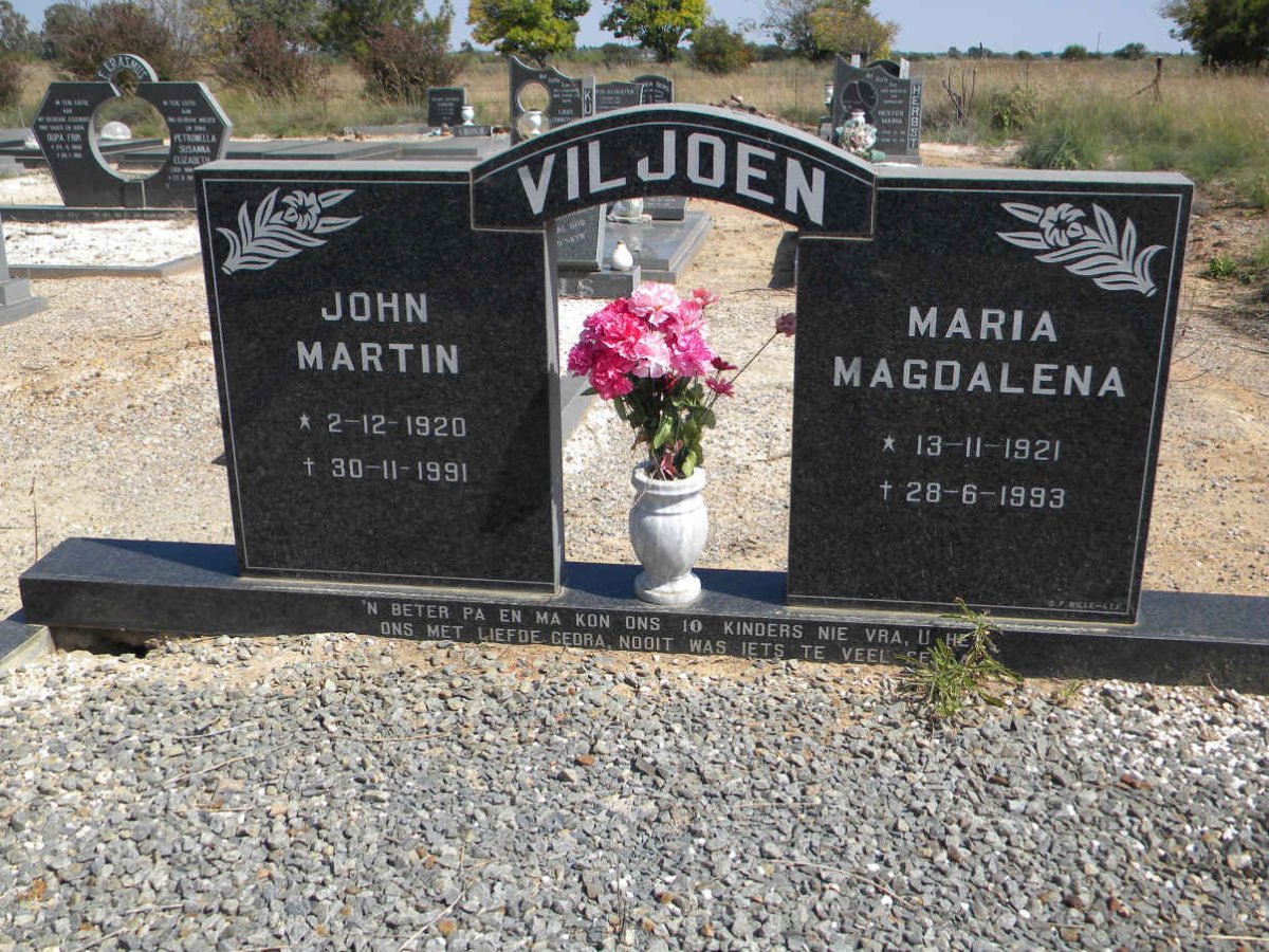 VILJOEN John Martin 1920-1991 &amp; Maria Magdalena 1921-1993