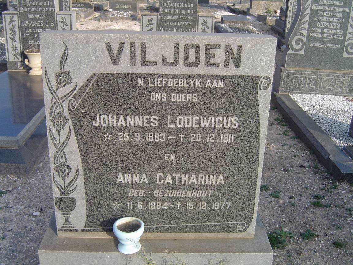 VILJOEN Johannes Lodewicus 1883-1911 &amp; Anna Catharina BEZUIDENHOUT 1884-1977