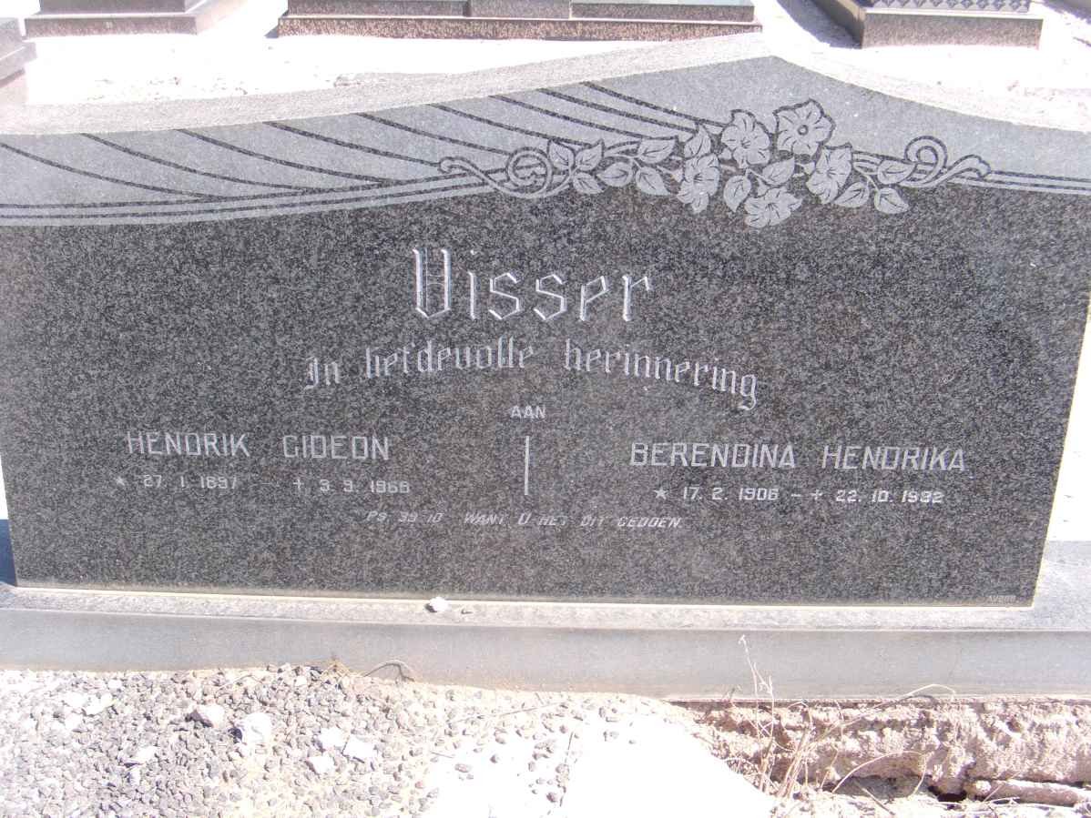 VISSER Hendrik Gideon 18?-19? &amp; Berendina Hendrika 190?-1992
