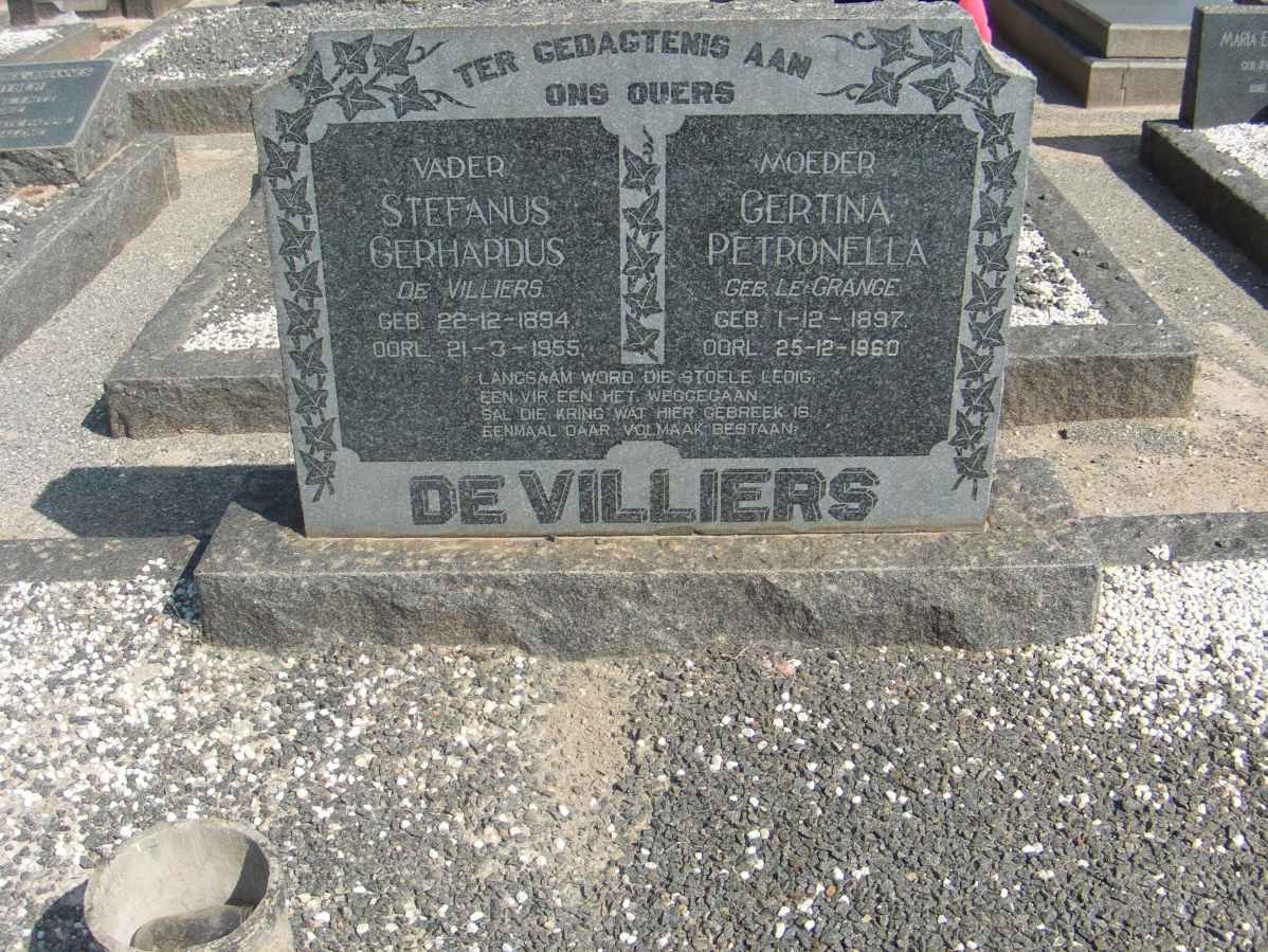 VILLIERS Stefanus Gerhardus, de 1894-1955 &amp; Gertina Petronella LE GRANGE 1897-1960