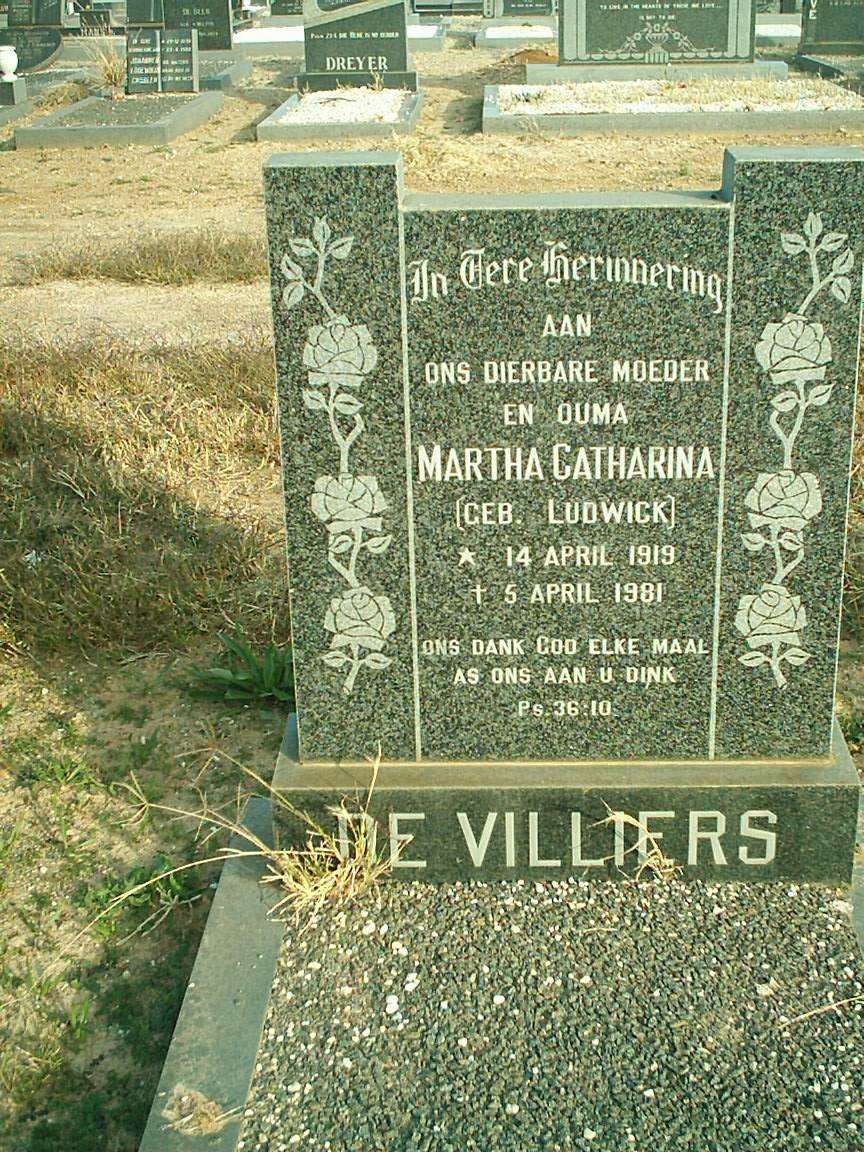 VILLIERS Martha Catharina, de nee LUDWICK 1919-1981
