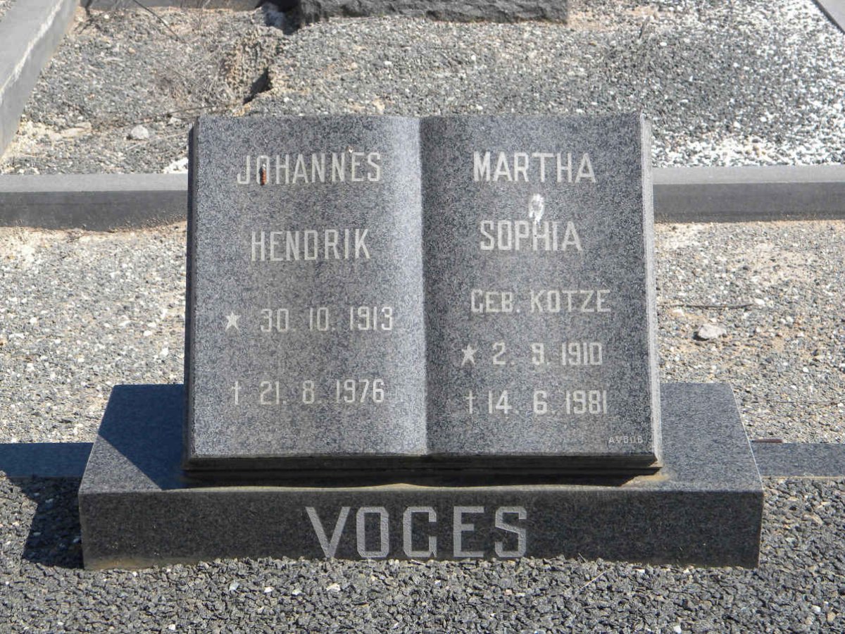 VOGES Johannes Hendrik 1913-1976 &amp; Martha Sophia KOTZE 1910-1981