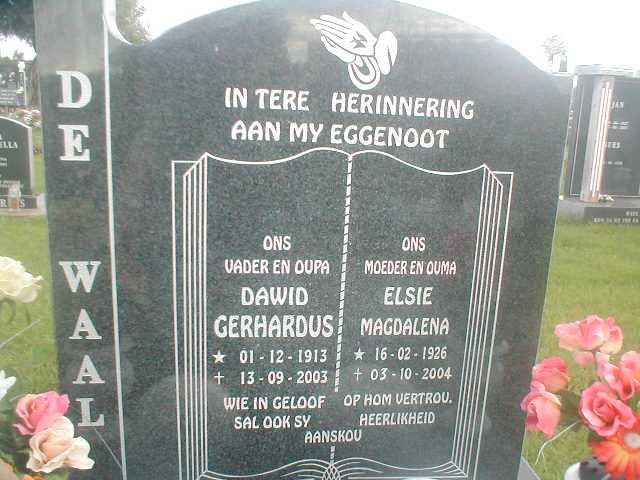 WAAL Dawid Gerhardus, de 1913-2003 &amp; Elsie Magdalena 1926-2004