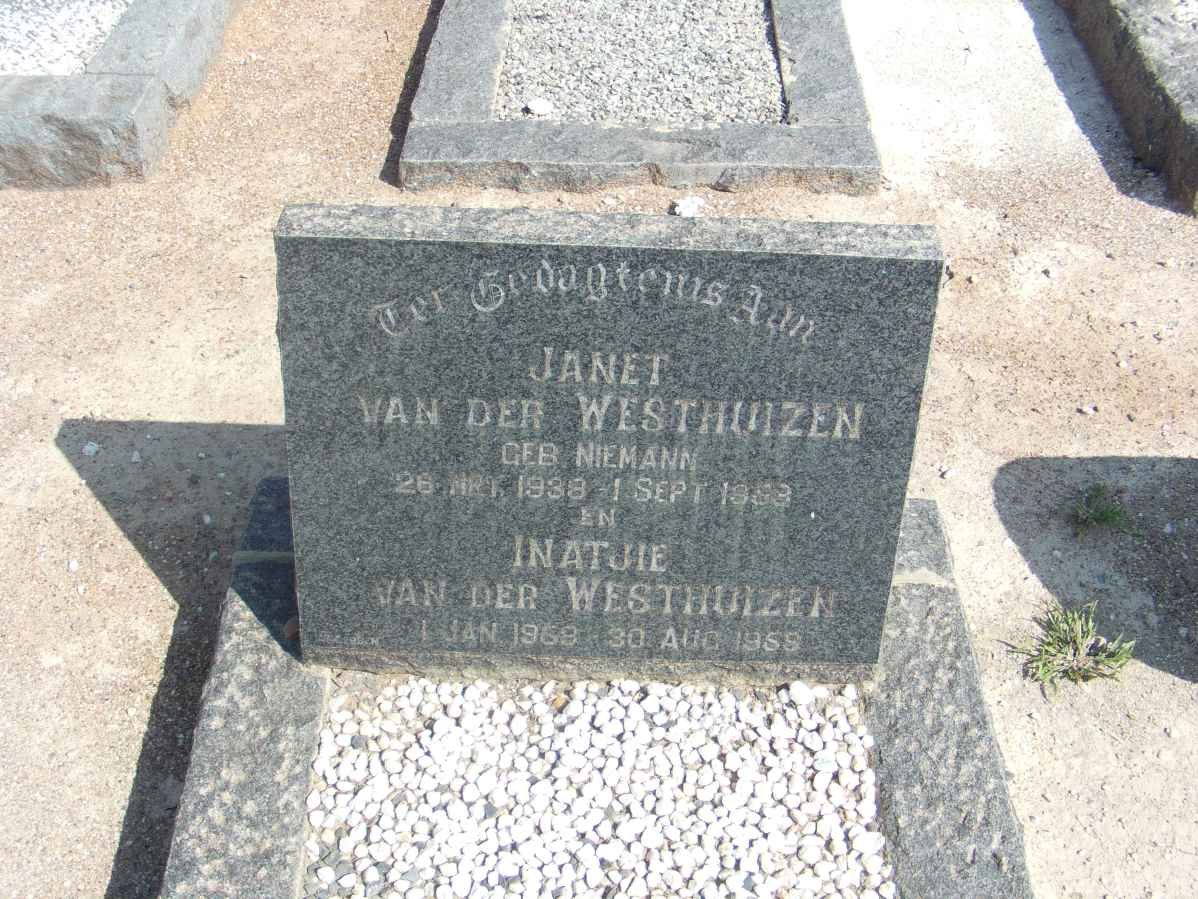 WESTHUIZEN Janet, van der, nee NIEMANN 1938-19?3 :: VAN DER WESTHUIZEN Inatjie 1968-1968