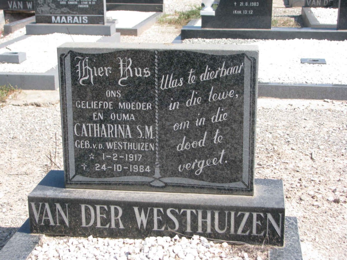 WESTHUIZEN Catharina S.M., van der nee V.D. WESTHUIZEN 1917-1984