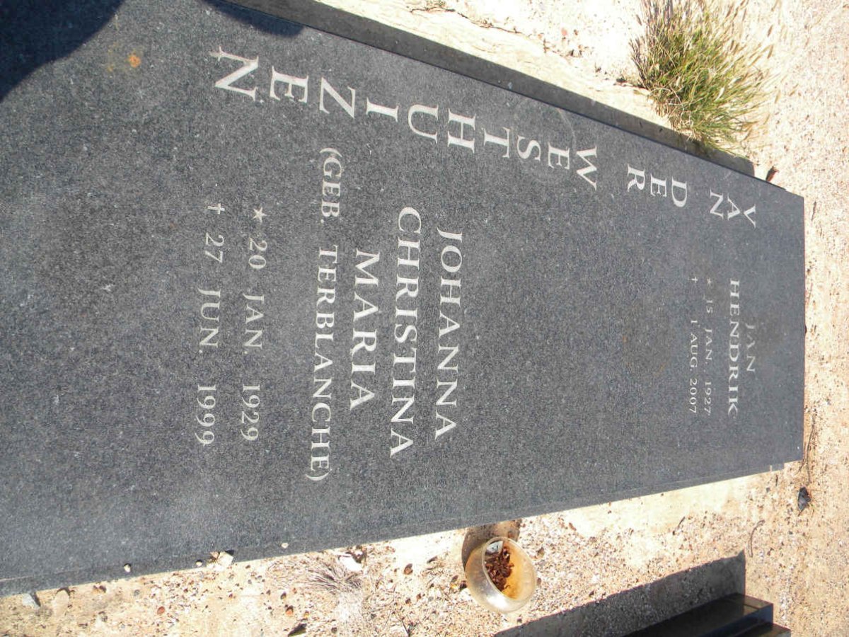 WESTHUIZEN Jan Hendrik, van der 1927-2007 &amp; Johanna Christina Maria TERBLANCHE 1929-1999