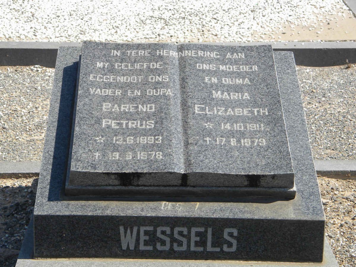 WESSELS Barend Petrus 1893-1978 &amp; Maria Elizabeth 1911-1979