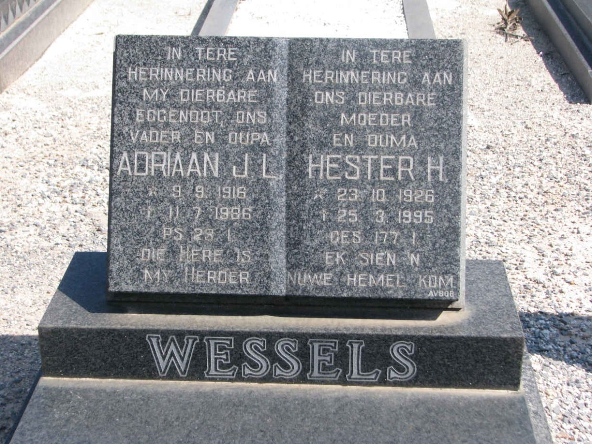 WESSELS Adriaan J.L. 1916-1986 &amp; Hester H. 1926-1995