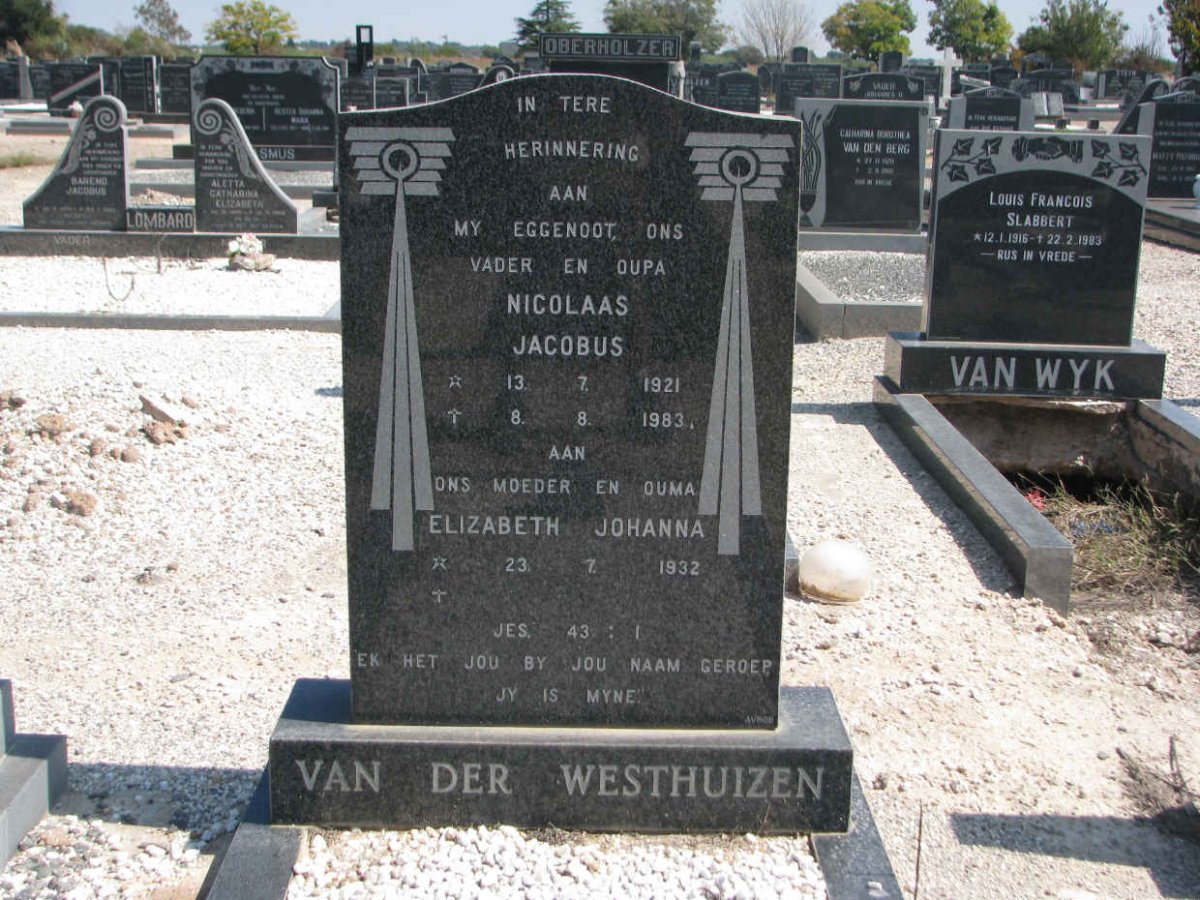 WESTHUIZEN Nicolaas Jacobus, van der 1921-1983 &amp; Elizabeth Johanna 1932-