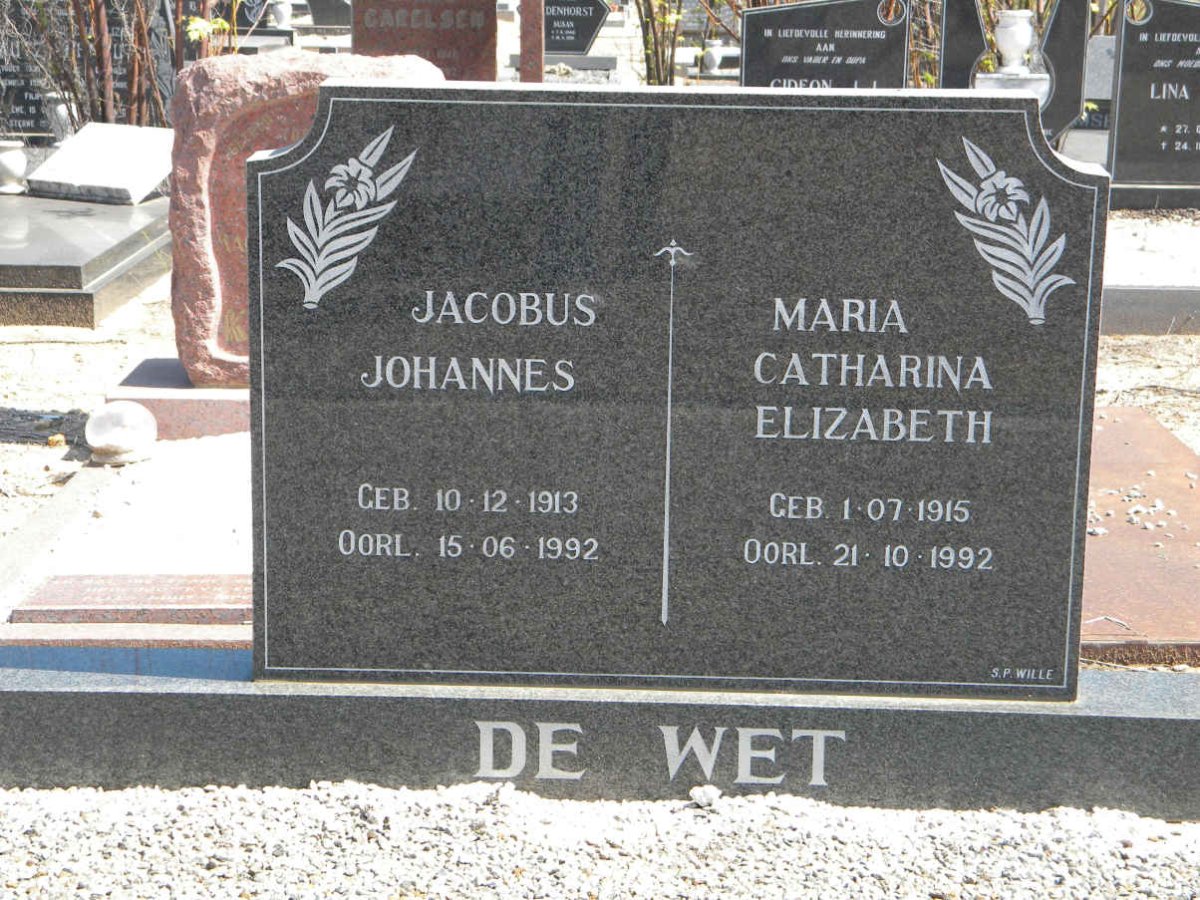 WET Jacobus Johannes, de 1913-1992 &amp; Maria Catharina Elizabeth 1915-1992