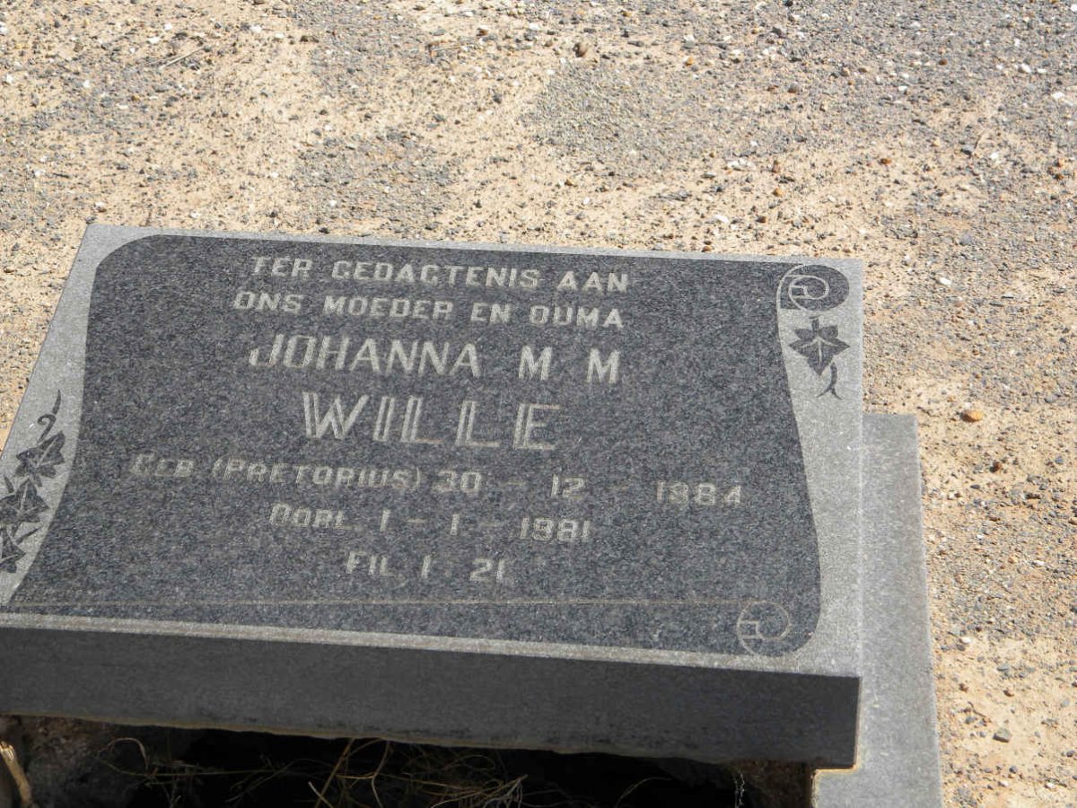 WILLE Johanna M.M. nee PRETORIUS 1884-1981