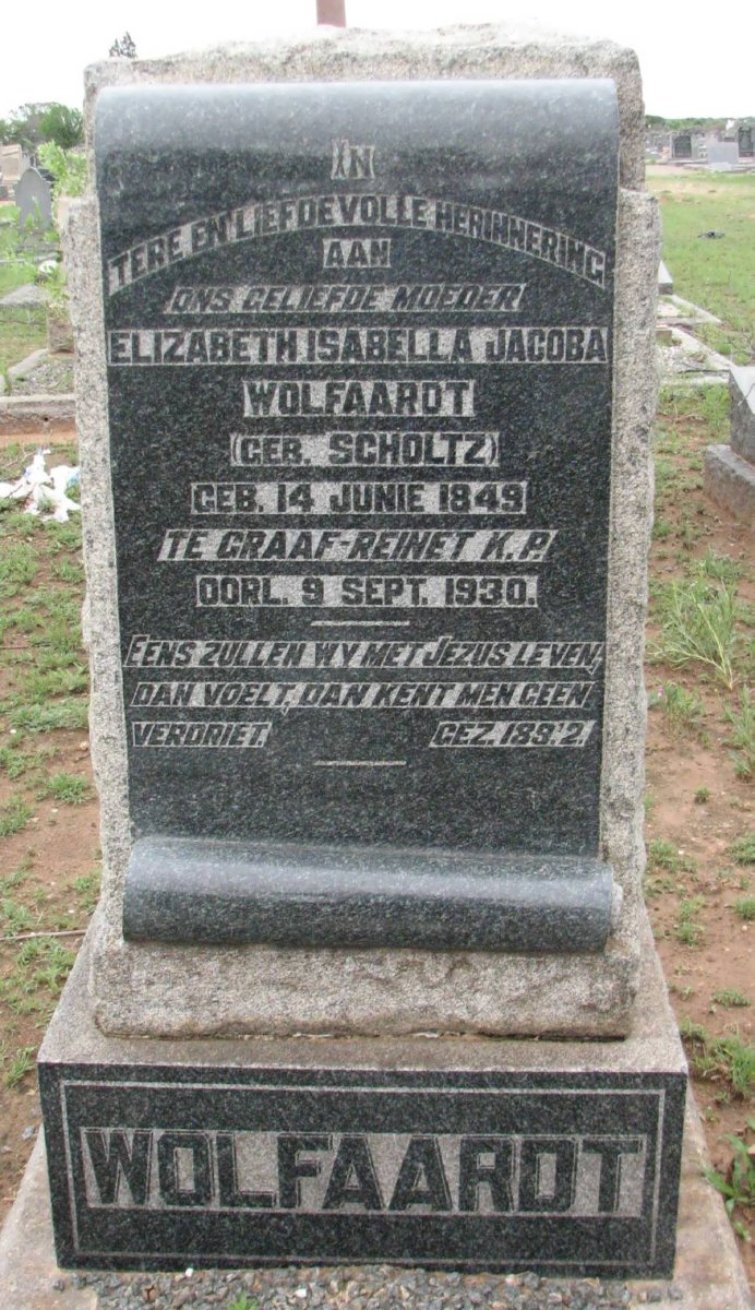 WOLFAARDT Elizabeth Isabella Jacoba nee SCHOLTZ 1849-1930