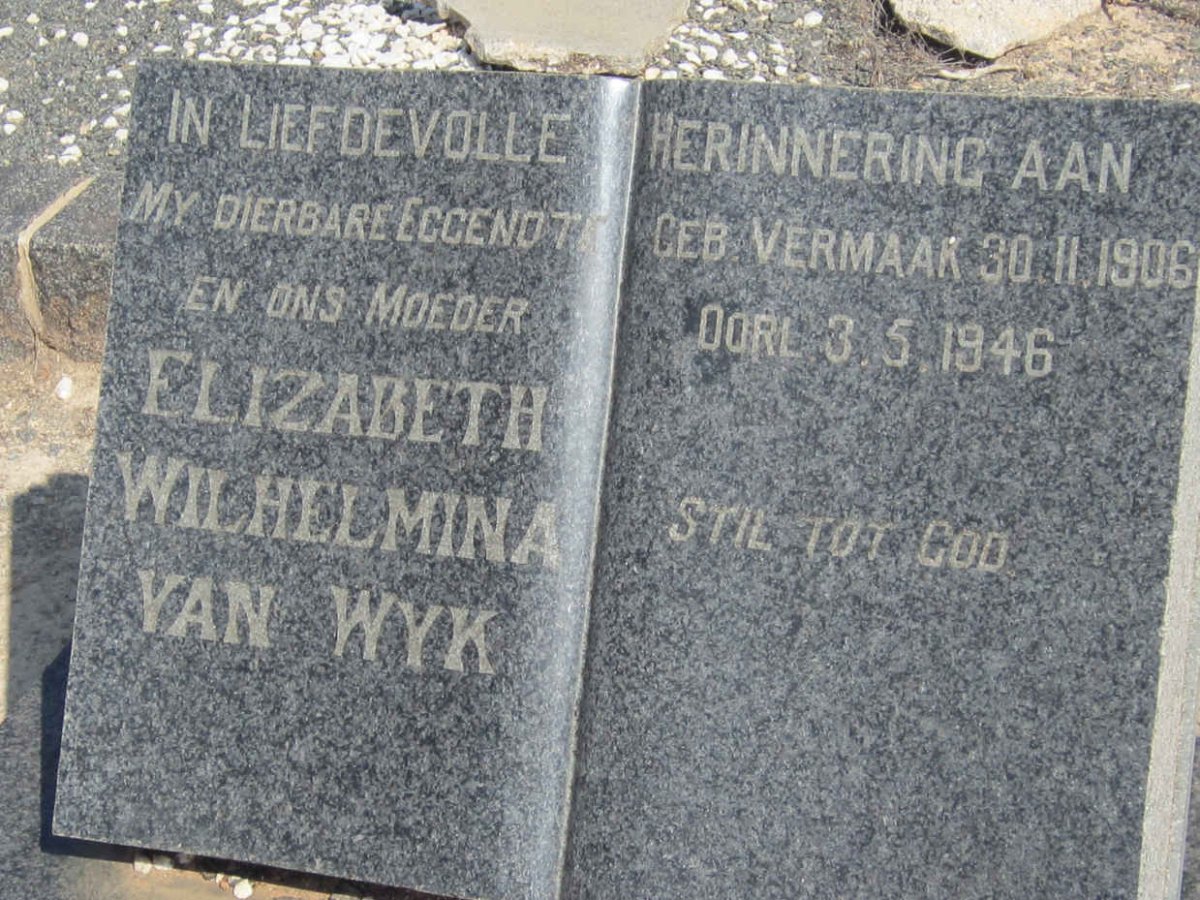 WYK Elizabeth Wilhelmina, van nee VERMAAK 1906-1946