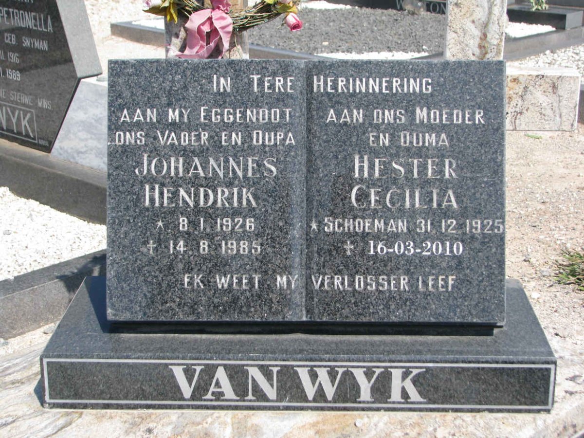WYK Johannes Hendrik, van 1926-1985 &amp; Hester Cecilia SCHOEMAN 1925-2010